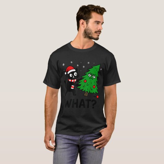 Funny Cute Black Cat What Jamas Christmas Tree Cos Tシャツ (正面フル)