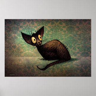 Funny Cute Black Oriental Cat ポスター