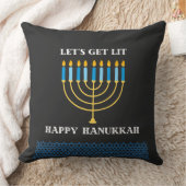Funny Cute Blue Hanukkah Menorah Design クッション (ブランケット)