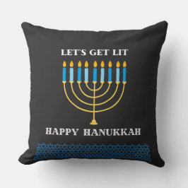 Funny Cute Blue Hanukkah Menorah Design クッション