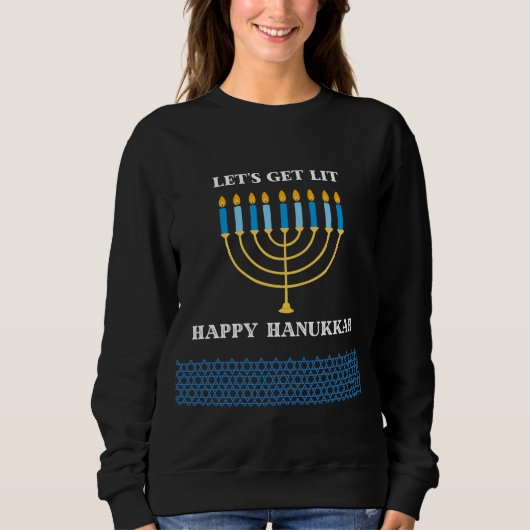 Funny Cute Blue Hanukkah Menorah Design スウェットシャツ (正面)