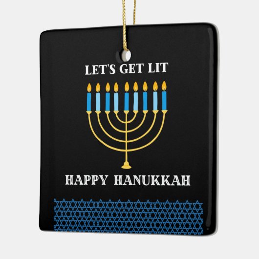Funny Cute Blue Hanukkah Menorah Design セラミックオーナメント (左)