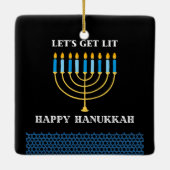 Funny Cute Blue Hanukkah Menorah Design セラミックオーナメント (裏面)