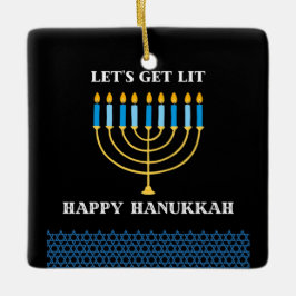 Funny Cute Blue Hanukkah Menorah Design セラミックオーナメント