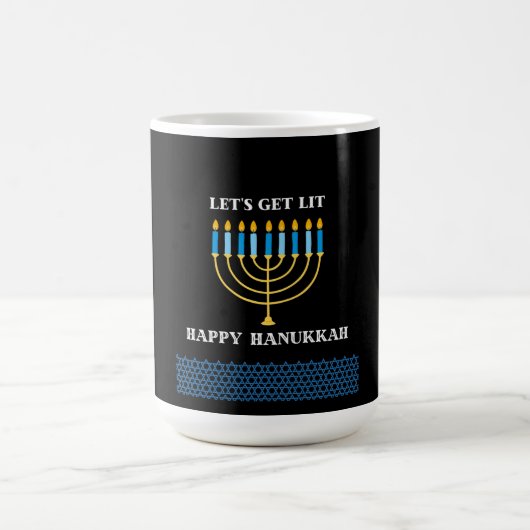 Funny Cute Blue Hanukkah Menorah Design モーフィングマグカップ (中央)