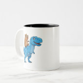 Funny Cute Capybara Riding Dinosaur T Rex Dino Boy ツートーンマグカップ (正面左)