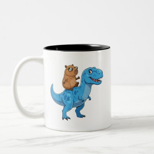 Funny Cute Capybara Riding Dinosaur T Rex Dino Boy ツートーンマグカップ (左)