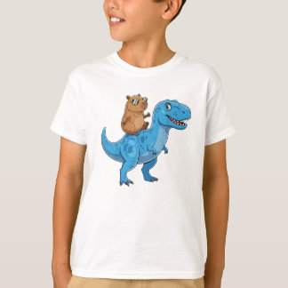 Funny Cute Capybara Riding Dinosaur T Rex Dino Boy Tシャツ