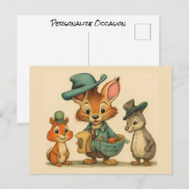Funny Cute Cartoon Animal Couriers Any Occasion  シーズンポストカード