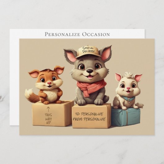 Funny Cute Cartoon Animals Delivery  Any Occasion シーズンカード (正面/裏面)