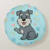 funny Cute Cartoon Schnauzer ラウンドクッション (裏面)