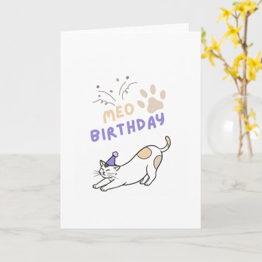 Funny cute cat birtday card カード (黄色い花)