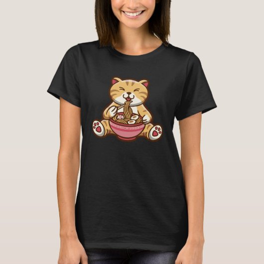 Funny cute cat eating spaghetti tシャツ (正面)