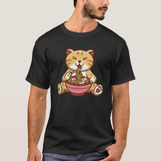Funny cute cat eating spaghetti tシャツ (正面)