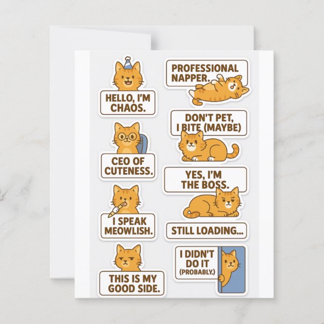 "Funny & Cute Cat Stickers – Scrapbook & Craft Use (正面)