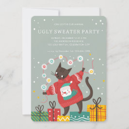 Funny Cute Cat Ugly Christmas Sweater Party シーズンカード