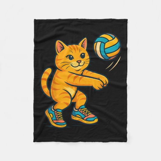 Funny Cute Cat Volleyball Player Fan Tee Trainer T フリースブランケット (正面)