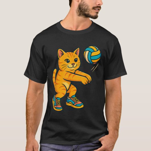 Funny Cute Cat Volleyball Player Fan Tee Trainer T Tシャツ (正面)