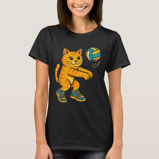 Funny Cute Cat Volleyball Player Fan Tee Trainer T Tシャツ (正面)