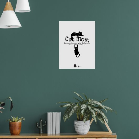Funny Cute Cat Wine Mom Quote Typography Gift ポスター (リビング1)