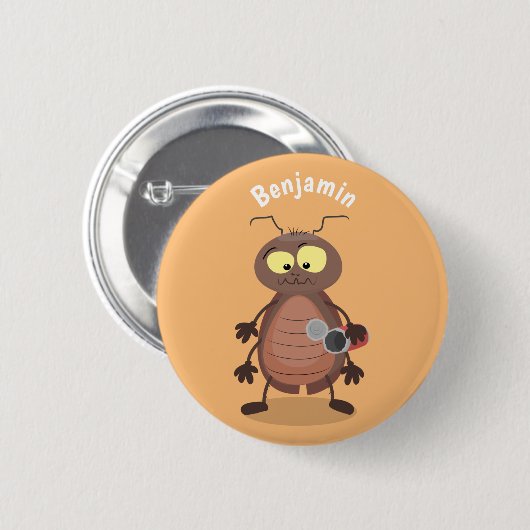 Funny cute cockroach cartoon character 缶バッジ (正面&裏面)