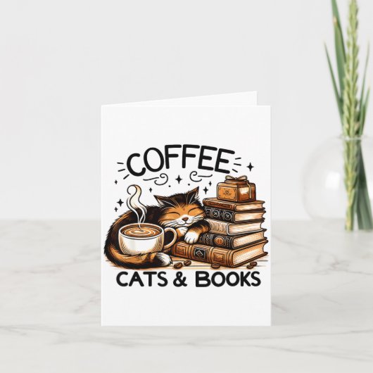 Funny Cute Coffee Cats Books Lover Women Men Kids カード (正面)