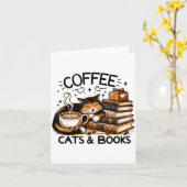Funny Cute Coffee Cats Books Lover Women Men Kids カード (黄色い花)