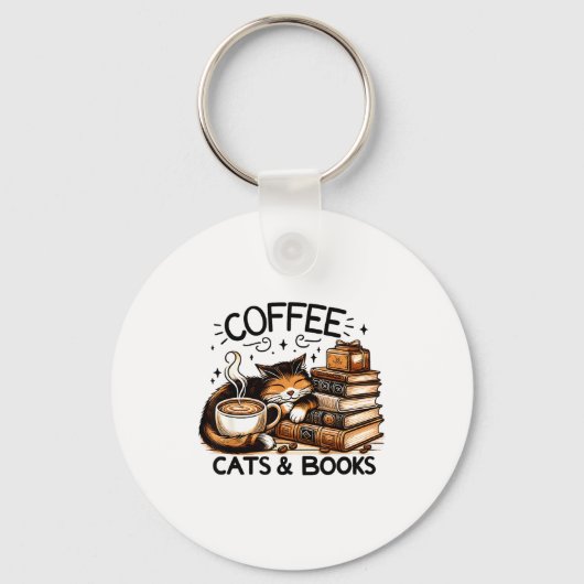 Funny Cute Coffee Cats Books Lover Women Men Kids  キーホルダー (正面)