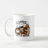 Funny Cute Coffee Cats Books Lover Women Men Kids  コーヒーマグカップ (左)
