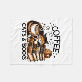Funny Cute Coffee Cats Books Lover Women Men Kids  フリースブランケット (正面(横))
