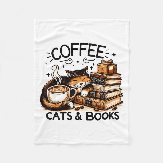 Funny Cute Coffee Cats Books Lover Women Men Kids  フリースブランケット (正面)