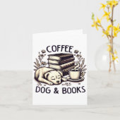 Funny Cute Coffee Dog Books Lover Women Men Kids  カード (黄色い花)