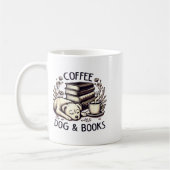 Funny Cute Coffee Dog Books Lover Women Men Kids  コーヒーマグカップ (左)