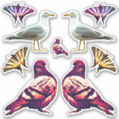 Funny Cute Cool Pigeon Bird & Butterfly Photo シール (正面)