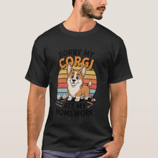 Funny Cute Corgi Ate My Homework Dog Lover Men Wom Tシャツ