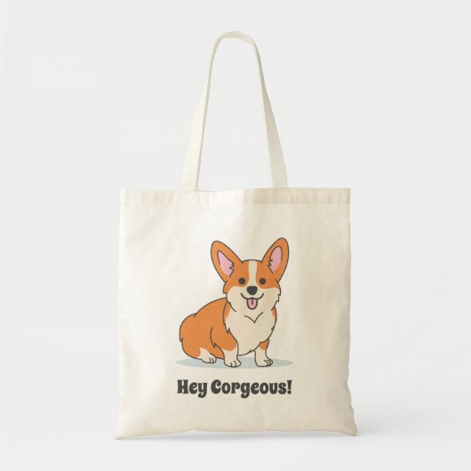 Funny Cute Corgi Puppy - Hey Corgeous トートバッグ (正面)