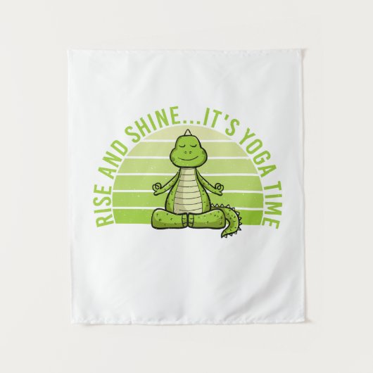 Funny cute crocodile doing yoga. funny yoga quotes タペストリー (正面)