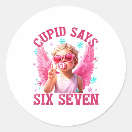 Funny Cute Cud Says Six Seven Valentine's Day 67 M ラウンドシール (正面)