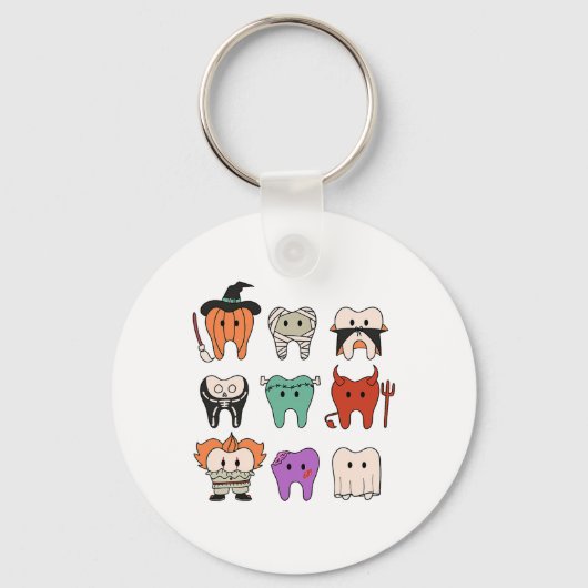 Funny Cute Dental Hygiene Monsters Teeth Squad Hal キーホルダー (正面)