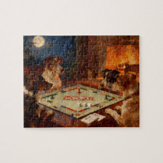 Funny Cute Dogs Playing A Board Game ジグソーパズル