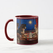 Funny Cute Dogs Playing Checkers Gift Coffee マグカップ (左)