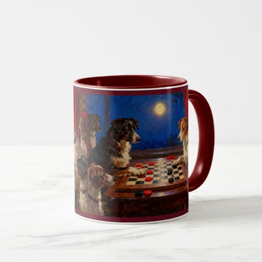 Funny Cute Dogs Playing Checkers Gift Coffee マグカップ (正面右)