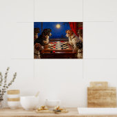 Funny Cute Dogs Playing Checkers Gift Poster ポスター (キッチン)