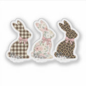 Funny Cute Easter Bunnies Holiday Bow Girls Women  シール (正面)