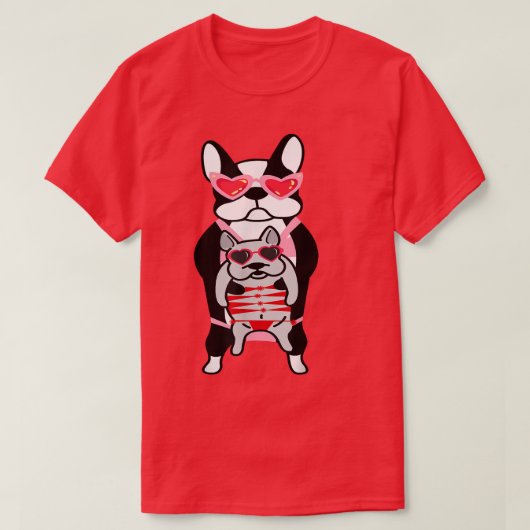Funny Cute French Bull Dog Valentines Day with Mom Tシャツ (デザイン正面)