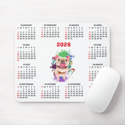 Funny Cute Frenchie Dog Calendar  マウスパッド (マウス)