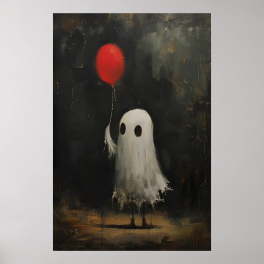 Funny Cute Ghost Holding Red Balloon, Vintage ポスター (正面)