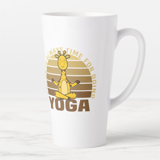 Funny cute giraffe doing yoga. funny yoga poses カフェラテマグ (右)