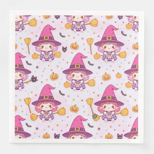 Funny Cute Halloween Pattern with Pumpkins witch  (正面)