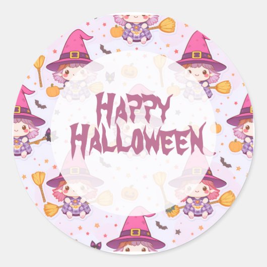 Funny Cute Halloween Pattern with Pumpkins witch  ラウンドシール (正面)